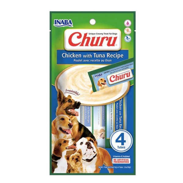 INABA DOG SNACK CHURU 4 PIEZAS - CHICKEN WITH TUNA - POLLO Y ATUN 56 GR
